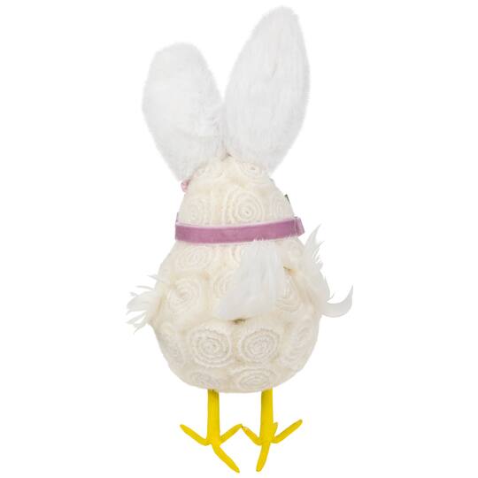 8.75" Floral Easter Chick Accent with Polka Dot Faux Fur Rabbit Ears